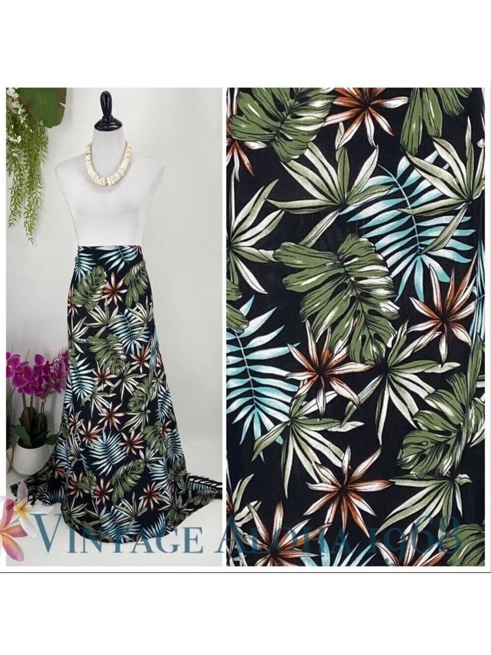 Black/Green Hibiscus Monstera Palm Sarong Pareo Beach Wrap Skirt Summer Scarf